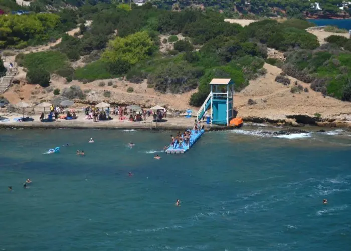 Ble Limanaki beach near Rafina — shallow turquoise water and a sandy shore