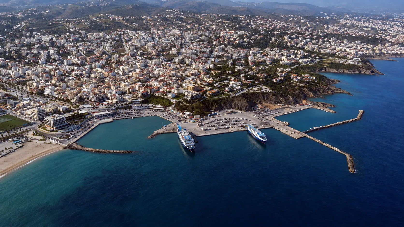 Ferry leaving Rafina port for the Cyclades